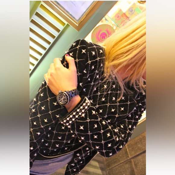 Zara Pearl and Rhinestone Velvet Encrusted Jacket - Picture 16 of 16